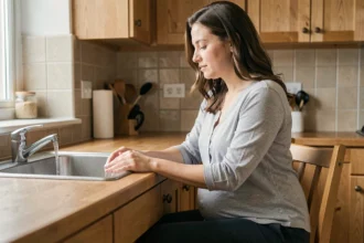 Femme enceinte se lavant soigneusement les mains dans sa cuisine pour prévenir la scarlatine et protéger son fœtus