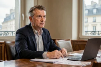 Portrait d'un dirigeant de sondage en réunion institutionnelle, evoquant les questions sur la vie privée et la transparence publique